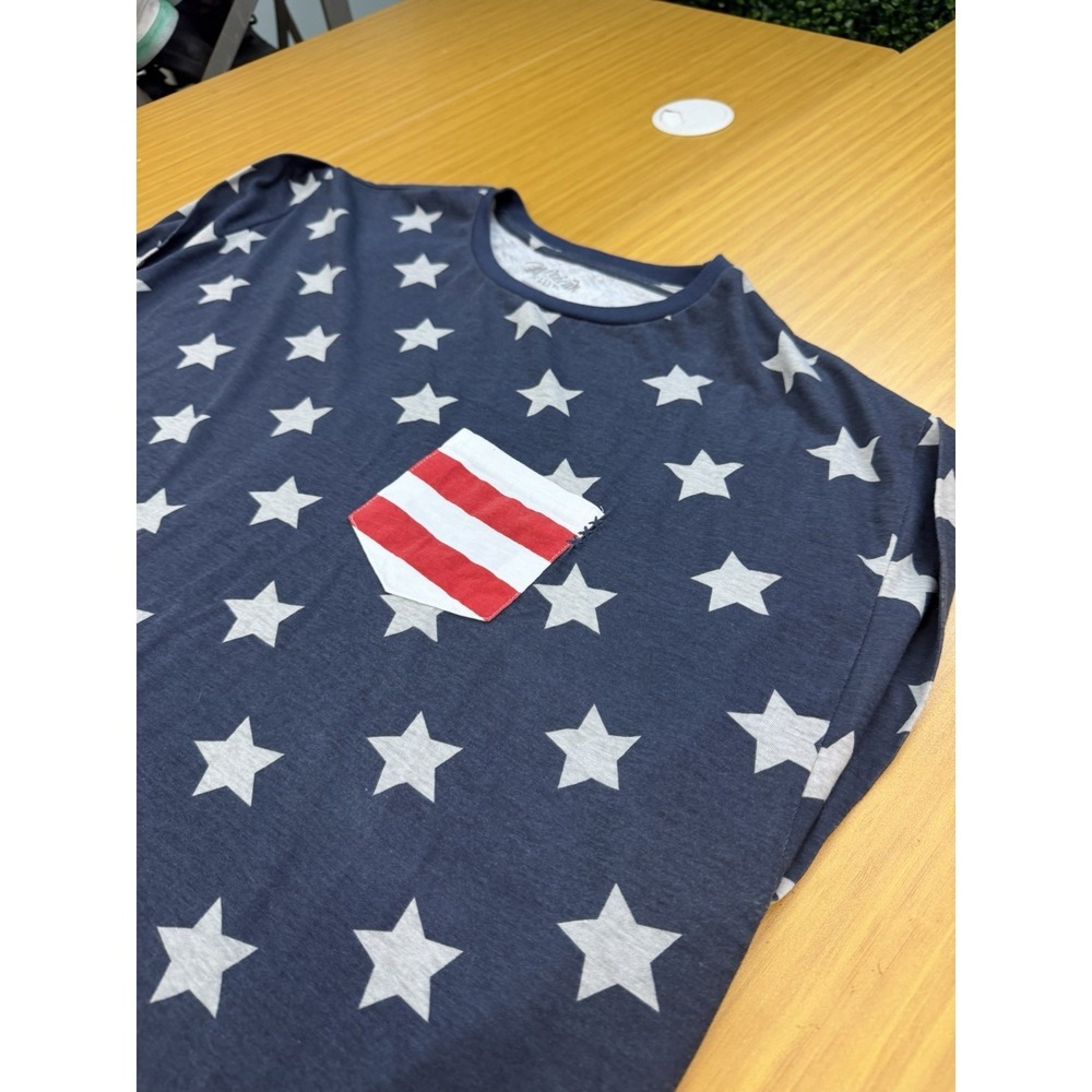 American Pride 3XL Patriotic Stars & Stripes Pocket Top USA Flag Blue Casual Tee